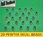 20 Pewter Skull Beads fits paracord knife lanyards