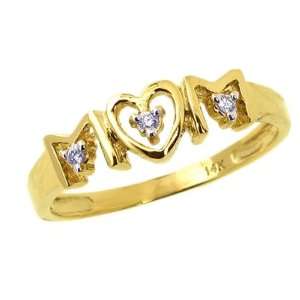  14K Yellow Gold Small Diamond Mom Ring Diamond, size5.5 