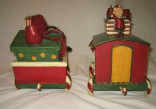 Set of 2 oversize ceramic train snowman elf Christmas  