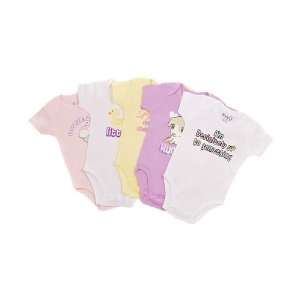  Baby Q Girls Sweet Slogans Bodysuit 5 Pack (Sizes 0M 
