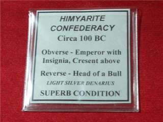 Himyarite Confed Emperor 100 BC Silver Denarius #pt13  