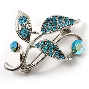  Small Crystal Floral Brooch (Silver&Sky Blue): Jewelry