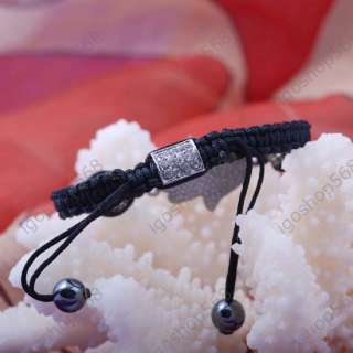   pave disco ball gunmetal hand connector bracelet string cord bj0197