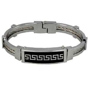    Stainless Steel Greek Key Twist Wire Cuff Bracelet Dahlia Jewelry