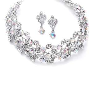 Austrian Crystal AB Vine Wedding Choker Necklace Set  