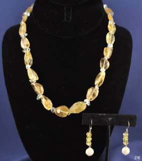 Sterling Aqua Rock Crystal Necklace & Citrine Earrings  