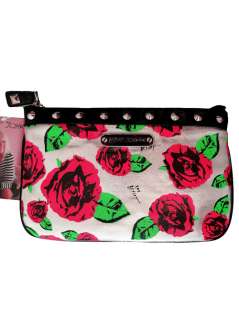   ! Betsey Johnson 2 Riches Stud Roses Clutch Purse Large Silver  
