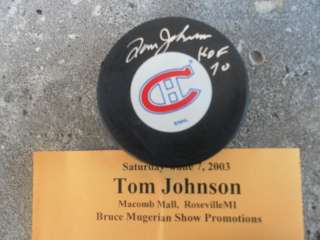 Tom Johnson Montreal Canadiens AUTO puck w HOF 70 & COA  