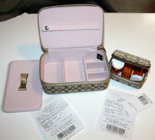 COACH Khaki Signature Travel JEWELRY BOX #60866 ++ Triple Pill Box 