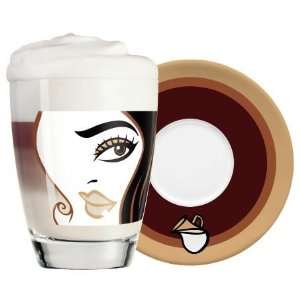  Latte Coffee Mug and Saucer Set, Mia Cara, Womans Face 