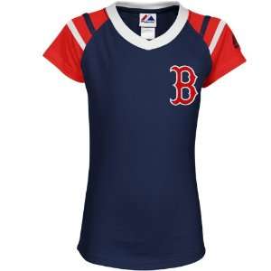  Majestic Boston Red Sox Youth Girls V Neck T shirt   Navy 