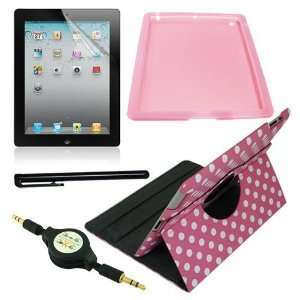 : Skque Pink with White Polka Dots 360 Rotating Leather Case + Screen 