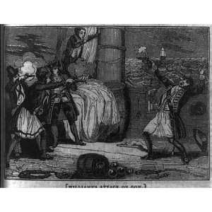   Williams attack on Gov.,Man being shot on deck,1836