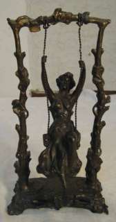 ANTIQUE 1880s SGN AUGUSTE MOREAU BRONZE LADY ON SWING  