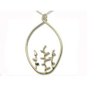  Yellow Gold Vermeil Large Oval Necklace with Branches Efy 