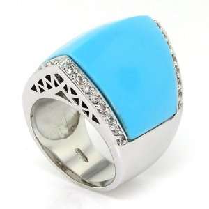  Sleek Wedge Sterling Silver Cocktail Ring w/Turquoise 