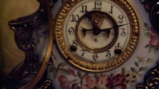 Antique Ansonia Mantle Shelf Clock Porcelain Flow Blue Peconic No. 2 