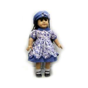  Purple Floral Print Dress and Hat for 18 inch Dolls Like 