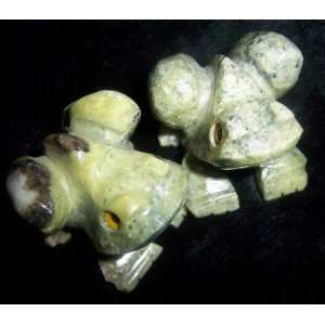  Serpentine Frog 01 Set Pair 2 Green Stone Crystal Carving 
