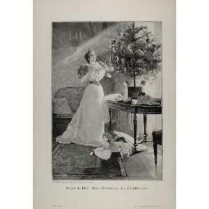  1903 Print Victorian Woman Christmas Tree Presents NICE 
