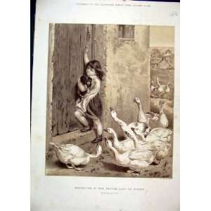  1888 Sepai Print Little Girl Puppy Dog Geese Chasing