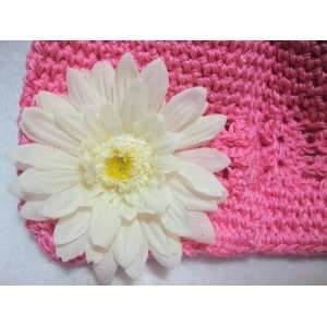  NEW Pink Girls Crochet Beanie Hat with Daisy Flower 