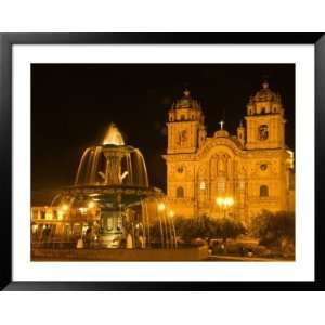 Night View of Fountain and Cathedral of Cusco, Plaza De Armas, Cusco 