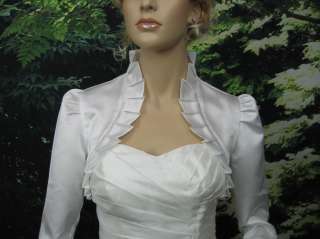 White 3/4 sleeve satin wedding bolero jacket shrug 008  