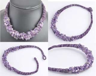 chunky silk rope Amethyst gemstone European necklace  
