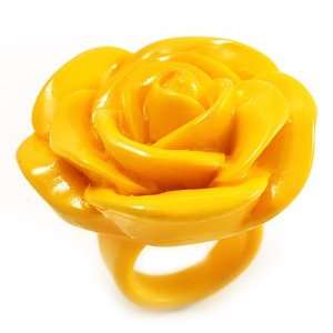  Bright Yellow Chunky Resin Rose Ring   size 8 Jewelry