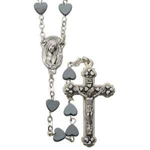 : Genuine Hematite Heart Shaped Bead Rosary Rosaries Womens Rosaries 