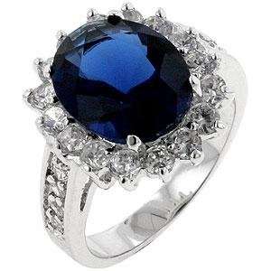   Inspired   Sterling Silver Deep Blue Sapphire CZ Ring   5: Jewelry