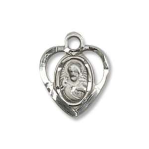 STERLING SILVER SCAPULAR MEDAL, HEART SHAPED, WITH 18 STERLING CHAIN