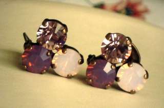 Swarovski three stone antique brass clipon earrings  