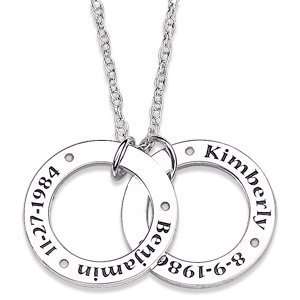    Sterling Silver Couples Name & Date Mini Circles Necklace Jewelry