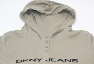 DKNY JEANS Med Olive Women Hooded Long Sleeve Shirt NWT  