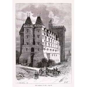  1875 Woodcut Alphonse Neuville Castle Pau Chateau France 