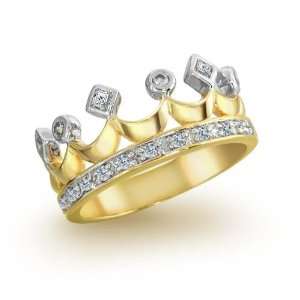   Jewelry Gold Plated CZ Princess Crown Fashion Cocktail Ring 7 [Jewelry