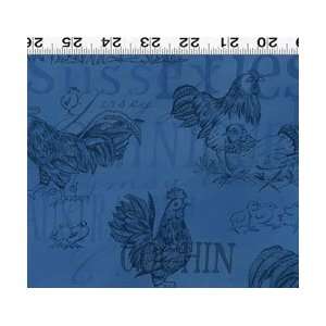   French Country Roosters Blue Rooster Toile Arts, Crafts & Sewing