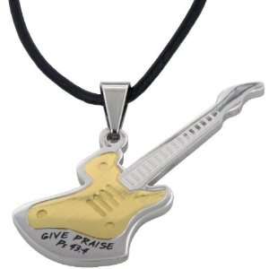   Electric Guitar Necklace with Etched Give Praise Psalm 434 Jewelry