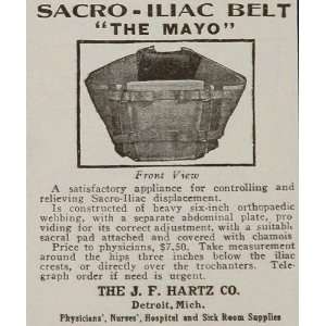  1926 Ad Sacroiliac Belt Mayo Back Treatment J. F. Hartz 