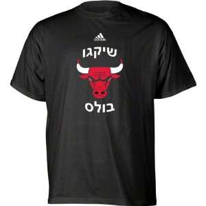  Chicago Bulls adidas Black Hebrew Wordmark T Shirt: Sports 
