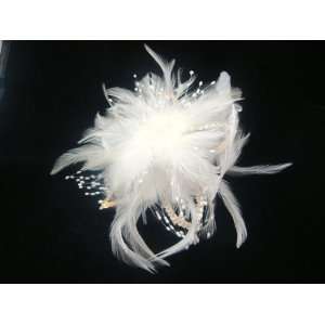  Ivory Beaded Formal Feather Hair Clip 