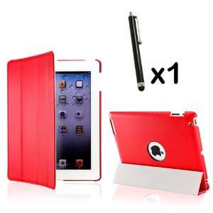  Slim fit Duel Layer Red leather smart cover case and multi 