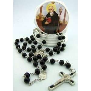  Saint St Benedict Black Rosary Beads Prayer Box Case 