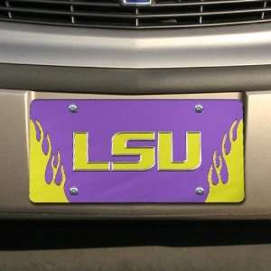  LSU Tigers Purple Mirrored Flame License Plate Automotive