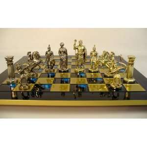  Greek/Roman w/Archer pawns, Blue Enameled Brass Board 
