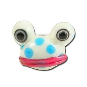  19mm White with Blue Dots Frog Head Lampwork Beads Arts 