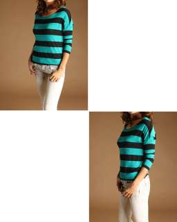 Bold Stripe Long Dolman Sleeve Drop Shoulder Crop Top Jersey Knit T 