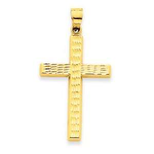  14k Yellow Gold Diamond Cut Hollow Cross Pendant: Jewelry